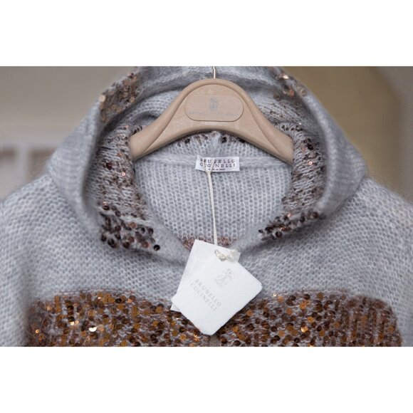 Brunello Cucinelli Sparkling Cardigan Sequins Gray Top Jacket Mohair Size XS - Picture 5 of 11